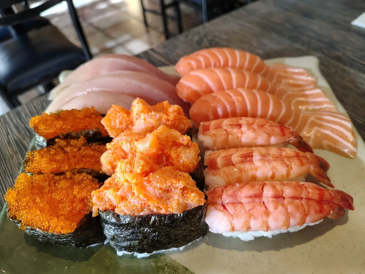Plate of assorted sushi and sashimi
